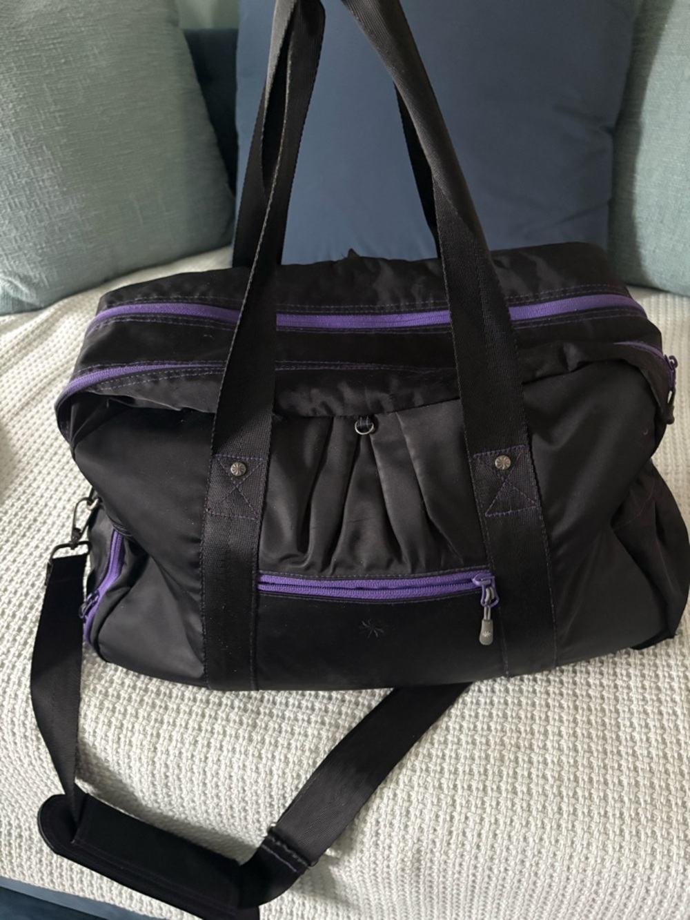 Athlete Black Duffel Bag with Purple Accents